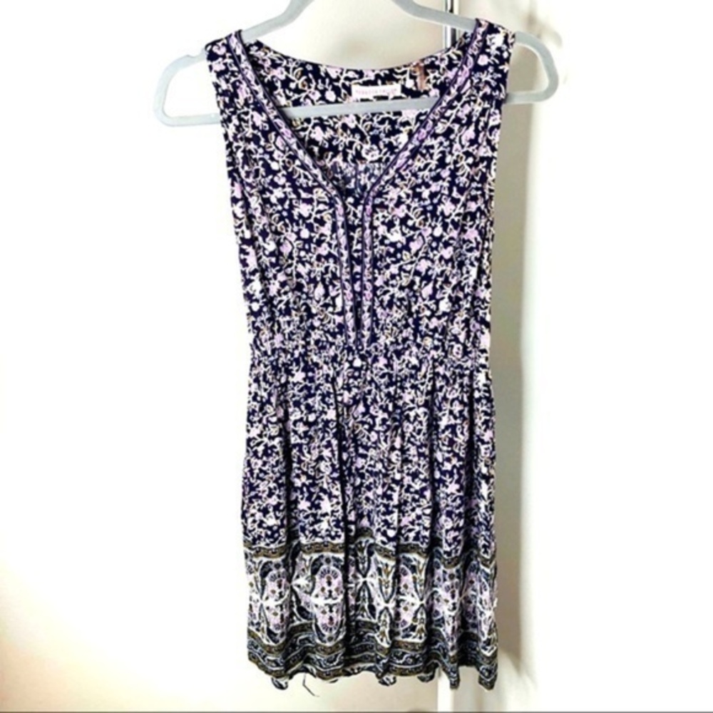 Rebecca Taylor dress Sleeveless V Neck Floral Bohemian Purple White